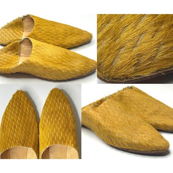 Handmade Mustard Haircalf Leather Moroccan Babouche Slippers Mules Women’s 7 - Picture 1 of 6